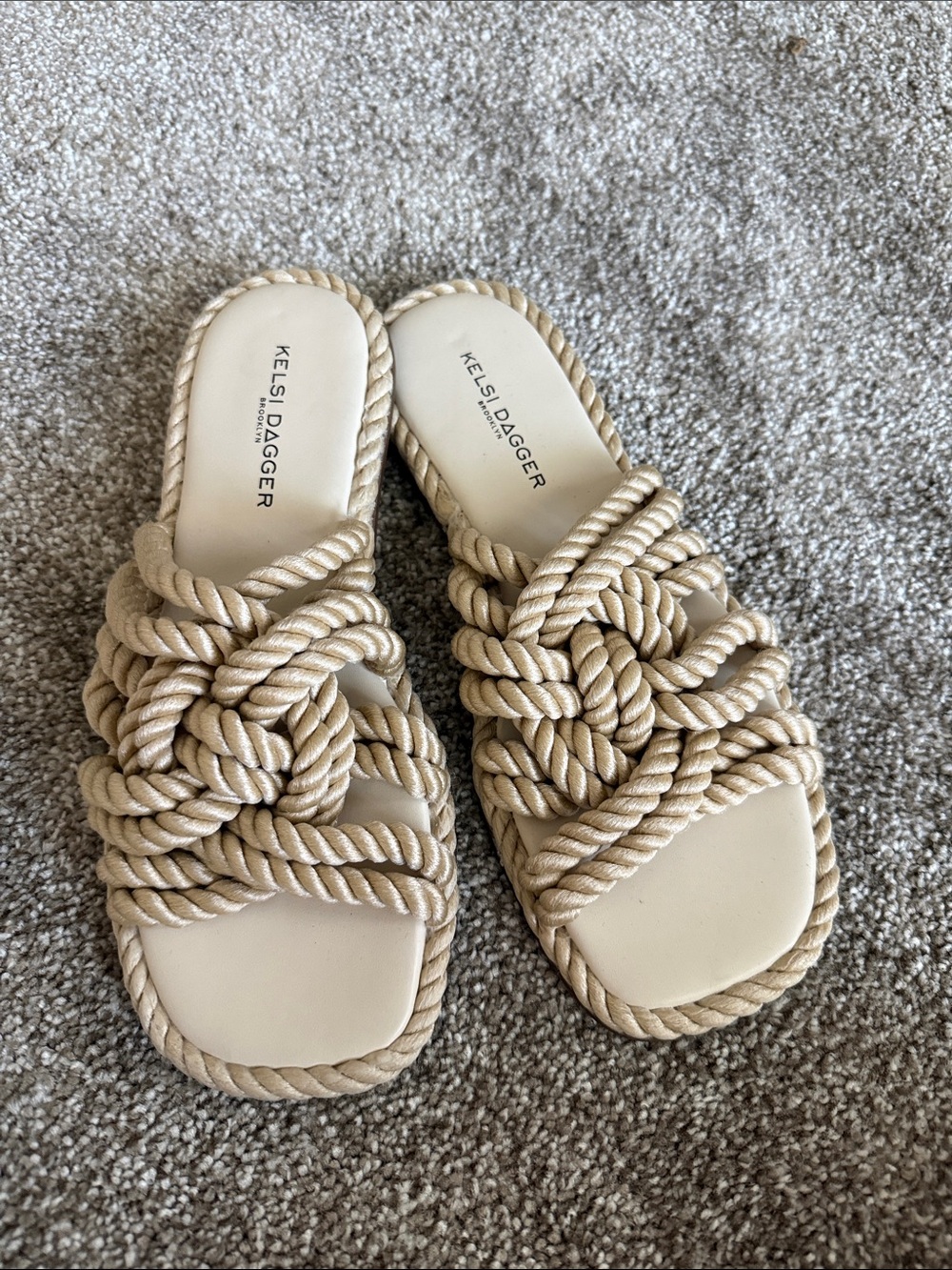 Kelsi Dagger Beige Braided Rope Slide Sandals